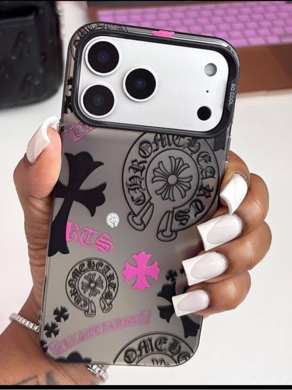 Premium Designer Phone Case for iPhone - Pink & Black Accents